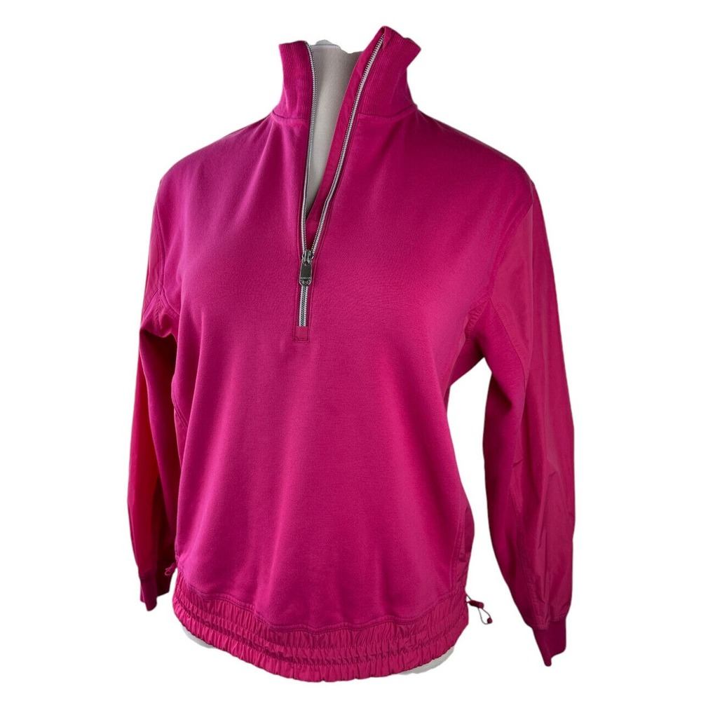 Athleta Triumph Hybrid Half Zip Sweatshirt Jacket Salvia Pink Fuchsia Small - Picture 3 of 15
